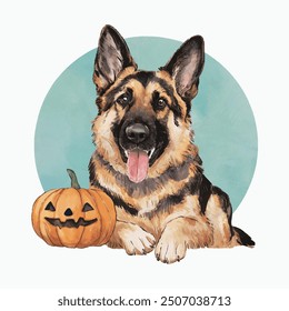 Cute german shepherd. Halloween themed dog illustration.