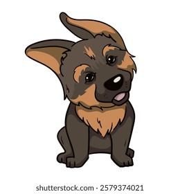 Cute German Shepherd puppy. Colored vector illustration of a funny dog. Hand drawn character isolated on white background