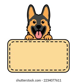 Cute german shepherd puppy with frame border template cartoon, vector illustration