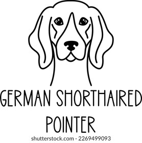 Cute german shorthaired pointer face. Dog head icon. Hand drawn isolated vector illustration in doodle style on white background