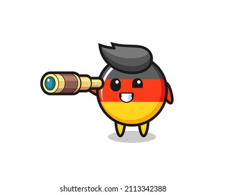 cute germany flag badge character is holding an old telescope , cute style design for t shirt, sticker, logo element