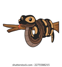 Cute ghi mojave ball python cartoon on tree branch