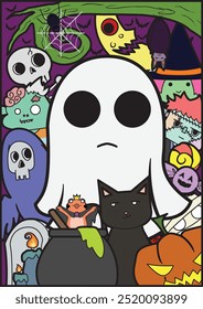 Cute ghost background illustration waiting for Halloween

