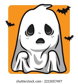 Cute Ghost and Bat Cartoon, Vector ,Happy Halloween