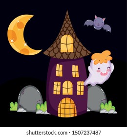cute ghost bat house halloween