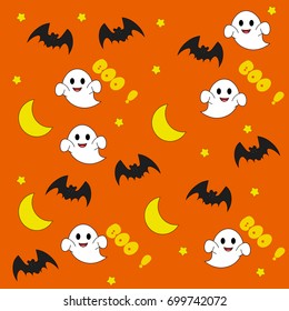 cute ghost and bat seamless pattern. vector cartoon illustration