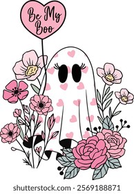 Cute Ghost Be My Boo Floral