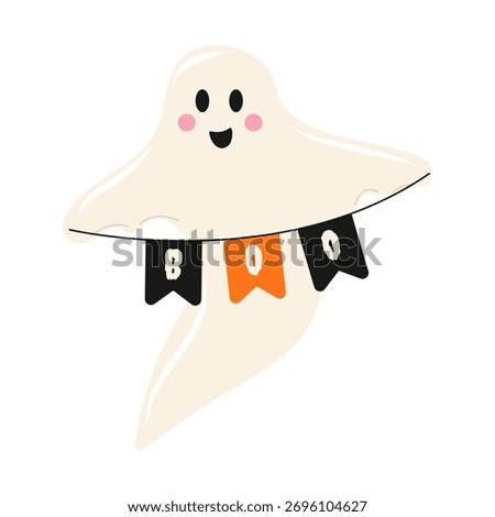 Cute ghost with boo. Halloween vector illustration.
