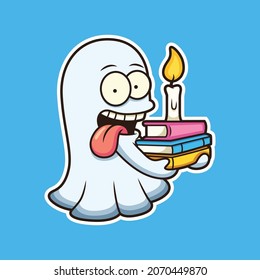 Cute Ghost bringt Buch mit Kerzenkartoon