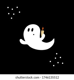 Cute ghost with a candle. Vector illustration. Halloween decor