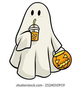 A cute ghost with candy basket