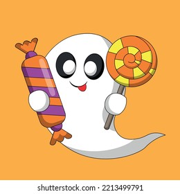 Cute Ghost and Candy. Draw illustration in color