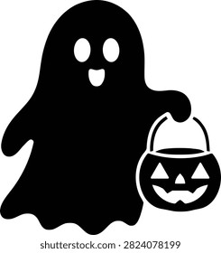 Cute ghost carrying pumpkin