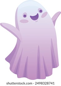 Cute ghost cartoon character. Funny smiling spirit isolated on white background