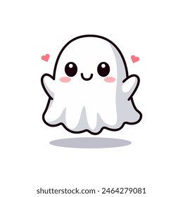 cute ghost cartoon character with love vector illustration template design