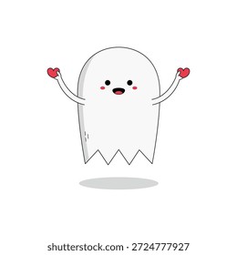 Personagem de desenho animado fantasma bonito espalhando doodle amor