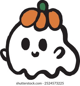 Lindo fantasma de dibujos animados de personajes de diseño de Ilustración vectorial Halloween Kids Icono de carácter de mano de dibujo de pincel 