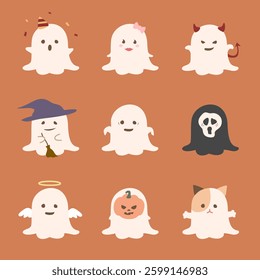 The cute ghost cartoon elements collection 
