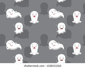 Cute Ghost Cartoon Grey Background Seamless Wallpaper