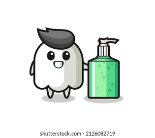 cute ghost cartoon with hand sanitizer , cute style design for t shirt, sticker, logo element