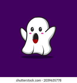 Cute Ghost Cartoon Purple Color Background Stock Vector (Royalty Free ...