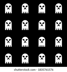 Cute ghost cartoon seamless pattern background, black halloween background, vector illustration.