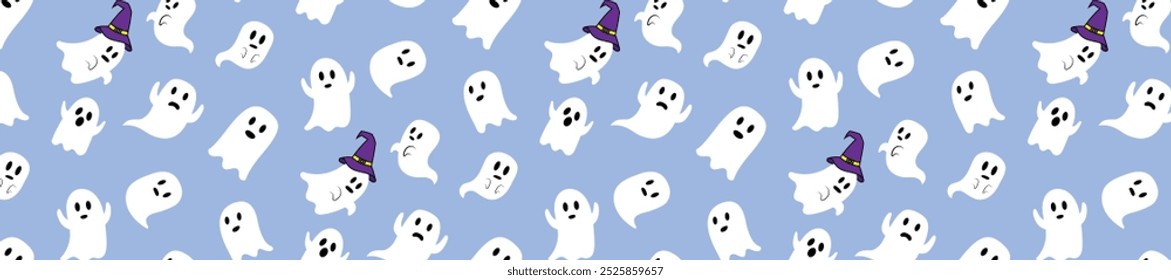 cute ghost cartoon seamless pattern scary spooky horror halloween