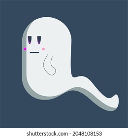Cute ghost cartoon vector. Flying ghost with lazy face expression. Vector illustration. Cute vector for your halloween sticker. Flat design.