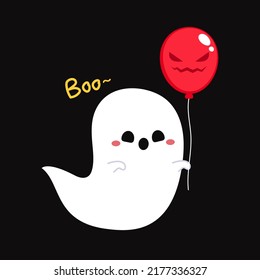 Cute ghost cartoon vector. Halloween party with cute ghost and fancy balloons. Trick or treat with holidays cartoon character.