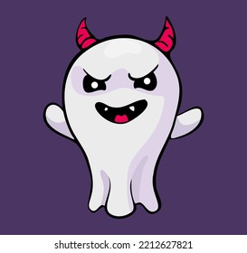 Cute Ghost Cartoon Vector Icon Illustration. Ghost Halloween Icon Concept Isolated Vector.