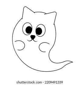 Cute Ghost Cat  Draw illustration in black   white
