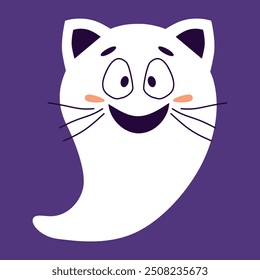 Um gato fantasma fofo. Dia das Bruxas. Um fantasma com orelhas de gato e bigodes. Ilustração vetorial para design e web.