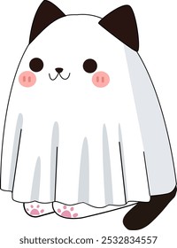 Cute ghost cat illustration suitable for ornament design, stickers, brochures and instagram feed design, PowerPoint presentations, keychains, and more. Fully editable and high-resolution.