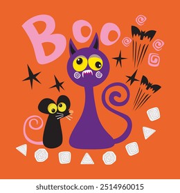 Cute Ghost Cat and Rat Halloween Decor. Flat, Vector, Illustration, Cartoon, EPS10.  