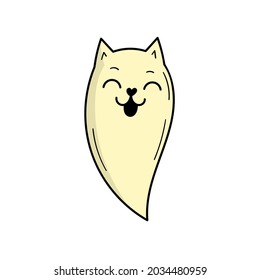 Cute ghost cat. Scary ghost. Halloween decor. Doodle style illustration