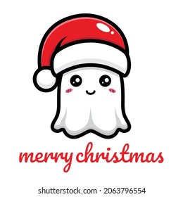 cute ghost is celebrating christmas
