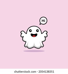 Cute ghost character. Collection of illustrations for Halloween in cartoon style with greeting expressions