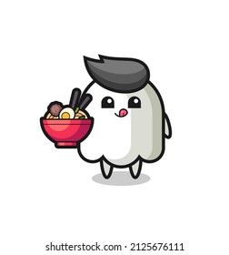 cute ghost character eating noodles , cute style design for t shirt, sticker, logo element