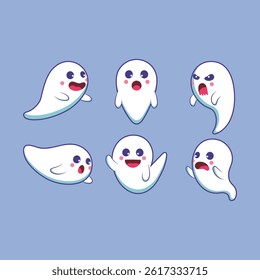 cute ghost character emoticon collection set in isolated background