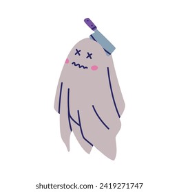 Cute Ghost Character as Flying Poltergeist Creature with Knife Blade in Head Vector Illustration