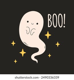 Cute ghost character. Halloween phantom, spirit. Happy Halloween. Vector illustration in flat style