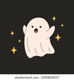 Cute ghost character. Halloween phantom, spirit. Happy Halloween. Vector illustration in flat style