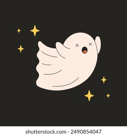 Cute ghost character. Halloween phantom, spirit. Happy Halloween. Vector illustration in flat style