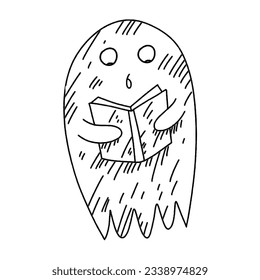 cute ghost character for Halloween. A ghost reading a book