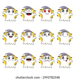 Cute Ghost character. Hand drawn set of vector illustrations for Halloween  event
