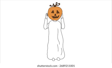 Personaje fantasma lindo que sostiene un Vector de calabaza