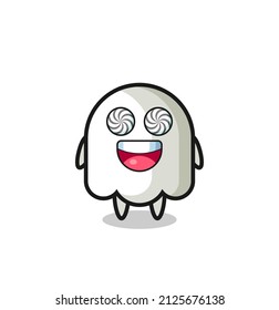 cute ghost character with hypnotized eyes , cute style design for t shirt, sticker, logo element