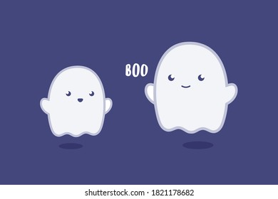 Cute Ghost Character, Ghost Icon, Ghost Cartoon, Halloween Cartoon Character, Halloween Card, Scary Ghost, Vector Illustration Background