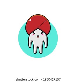Cute-Ghost-Charaktergrafik-Design mit roter Kopfbedeckung