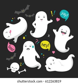 Cute Ghost Character Illustration. Funny Vector Spooky Dude Image For Kids On Halloween